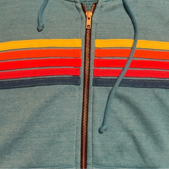 AVIATOR NATION 5 STRIPE HOODIE - NEON BLUE // NEON RAINBOW | EUC!!🩵🌈🩵🌈 - Picture 11 of 13